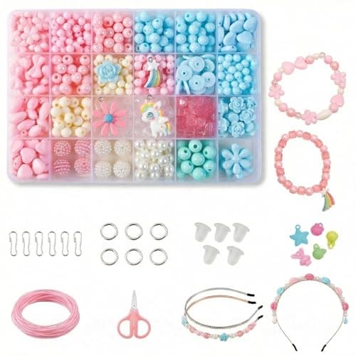 Image of FeiatPogra Bracelet Making Kit, DIY Arts and Crafts for Kids with 500 Pcs Beads, Friendship Bracelets Necklace Making Kit, Creative Jewelry Making Gifts for Girls Boys Age 5-14 Years Old
