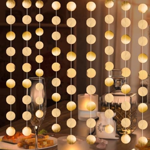 Image of 52Ft Glitter Circle Dots Paper Garland Party Decorations,Gold Reflective Circle Hanging Decoration,Sparkling Bunting Banner Hanging Streamer for Christmas Birthday Party Wedding Baby Showers