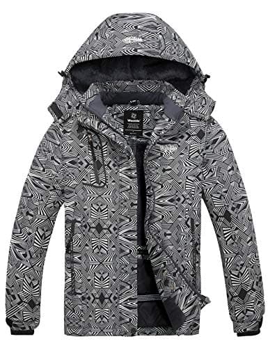 Image of Wantdo Women's Warm Ski Jacket with Fleece Waterproof Snowboarding Jacket Hooded Mountain Coat Windproof Raincoat Black & White Flora L