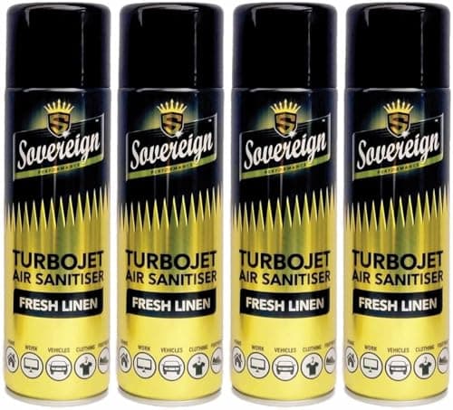 Image of 4 x Bundle New Scents Sovereign Car Home Office Gym Turbojet Air Sanitiser Freshener Spray (Fresh Linen)