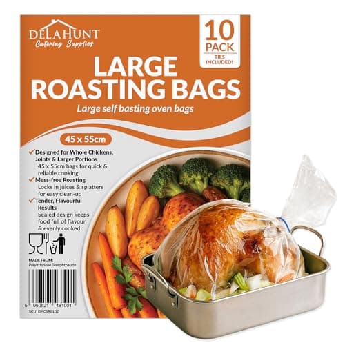 Image of Large Oven Roasting Bags with Ties 45 x 55cm [10 Pack] - BPA-Free, Food-Grade & Oven-Safe Cooking Bags | Heavy-Duty Cook-in Bags Ideal for Sunday Roasts, Batch Cooking & Family Meals
