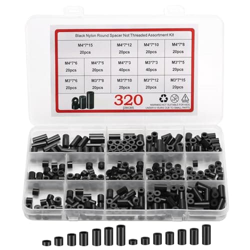 Image of 320 Pcs Black Nylon ABS Round Spacers Washers Assortment Kit, Insulation Screws Non Threaded Column Standoff Support Spacers Washers - M3/M4, 14 Kinds Different Size