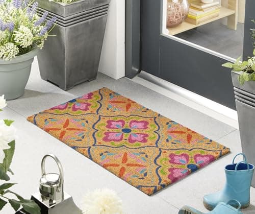 Image of Lord of Rugs Printed Coir Door Mat for Home Entrance Indoor and Outdoor, Patio, Balcony Non-Slip Durable Natural Coconut Fiber Doormat in 45x75 cm Bright Tile