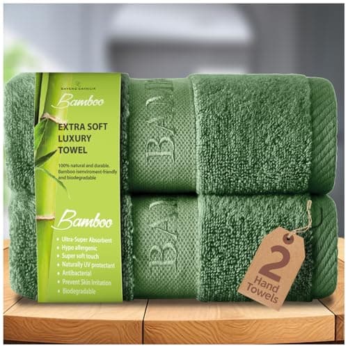 Image of GC GAVENO CAVAILIA Bamboo Hand Towels 2 Pack - 500 gsm Highly Absorbent Towels For Bathroom (50x80 Cm) - 60% Bamboo, 40% Cotton Towels Bale Extra Soft - Green