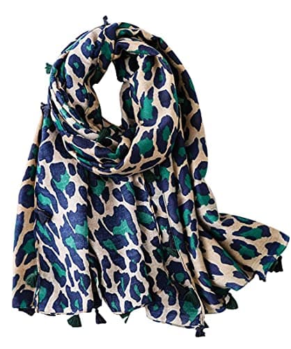 Image of FAIRYGATE Tassel Scarf Animal Print Scarfs for Women Ladies Large Oversize Scarves Soft Leopard Fashion Everyday Green Shawl Wraps 19228