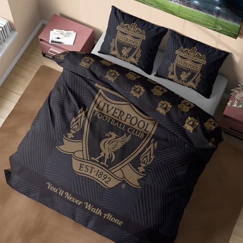 Image of Get Trend Liverpool FC Double Duvet Cover Set, Reversible Football-Themed Bedding Set with Pillowcases, Ultra Soft & Durable Duvet Quilt Bedding Cover (Black Liverpool, Double)