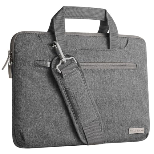 Image of TECHGEAR Case for 11" - 12.3" Laptops, Portable Multi-functional Laptop Case with Adjustable Shoulder Strap, Luggage Strap & Suppressible Handles, Portable Sleeve Organiser Case Cover + Pockets GREY