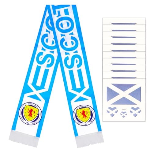 Image of HUNGBAN World Cup 2026 Soccer National Team Soccer Scarves with 10pcs Temporary Tattoos – Double-Sided Logo Print, Top 32 Teams Supporters’ Gear (Scotland)