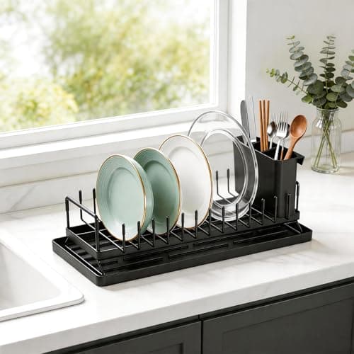 Image of Zocipro Compact Dish Drying Rack for Kitchen Counter – Stainless Steel Dish Drainer with Silicone Drying Mat & Cutlery Holder, Space-Saving Sink Rack for Small Kitchens, Flats, Apartments & RVs