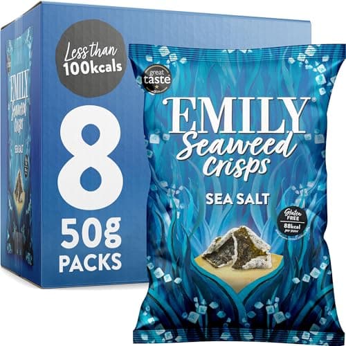 Image of EMILY Seaweed Crisps Sea Salted Flavour | Healthy Nori Snack | Source of Iodine, High Fibre | Gluten-Free, Vegan Friendly | Perfect for Snacking & Parties | 8 x 50g Packs