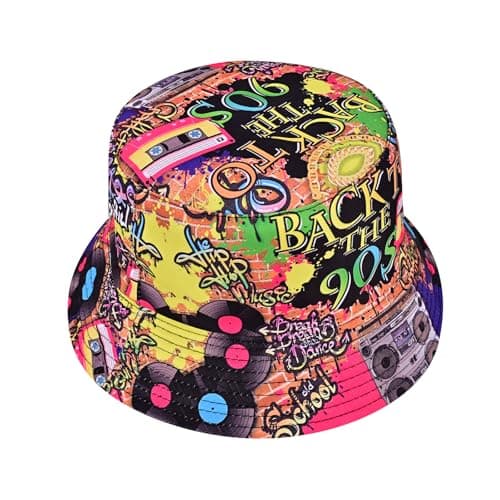 Image of GDDDYWWJ 90s Bucket Hat,Double-Sided Reversible Bucket Hats Women Packable Sun Hat Unisex for Outdoor Beach Festivals Travel Black