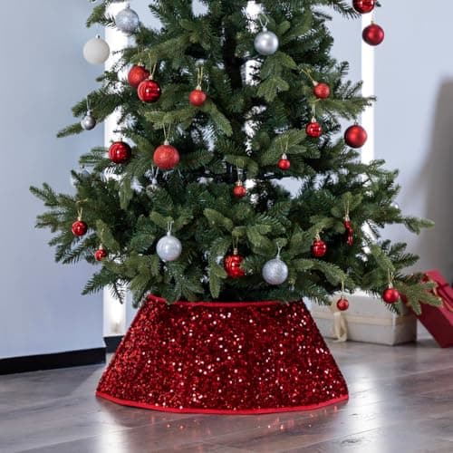 Image of Christmas Tree Skirt Red Sequin Tree Skirt
