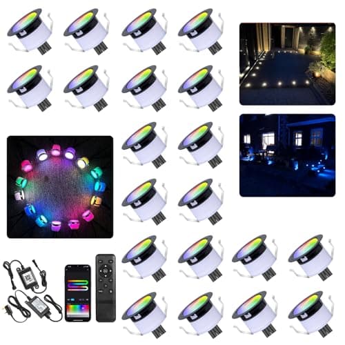 Image of GEYUEYA Home RGBW LED Decking Lights,WiFi LED Deck Light IP67 Waterproof Ø45MM 12V Led Recessed Lights Timer Work with Alexa/Google Assistant for Garden,Yard,Stair,Patio,Floor-20 Pack