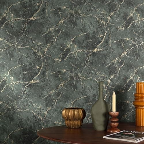 Image of SOPHIE LAURENCE Green Gold Marble Wallpaper for Living Room Metallic Textured Effect Feature Wall Lounge Bedroom