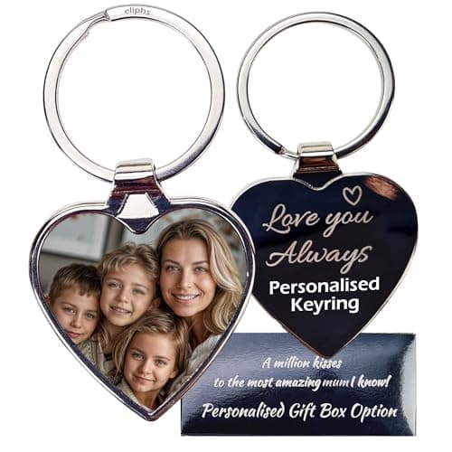 Image of Personalised Mothers Day Card Photo Key Ring - Engraved & Printed Heart Shape for Mum, Nan, Wife - Ideal Personalised Gifts for Mum Birthday Gifts, Valentine's Day, Anniversary engraved key chain, 24