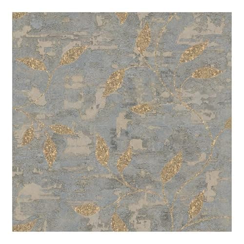 Image of Boutique Ornamental Leaf Steel/Gold Textured Plain Wallpaper