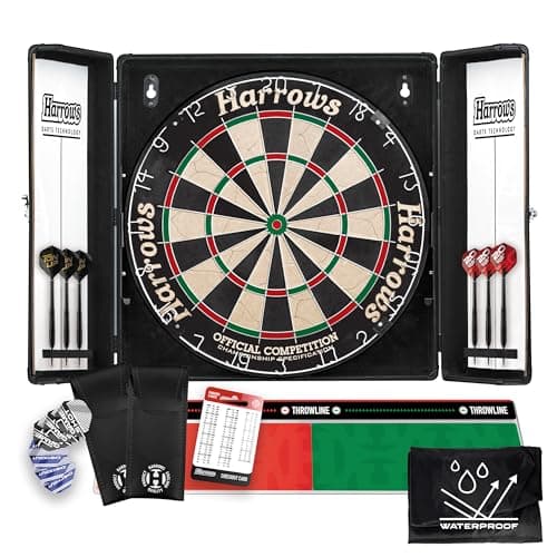 Image of Harrows Dartboard Cabinet Sets – Choice of Pro’s Choice Wooden Cabinet or Top Shot Aluminium Set with Official Competition Board, 6 Darts & Accessories – Home, Club & Gift Options (Aluminium)