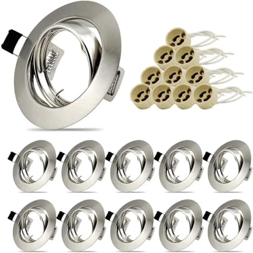Image of Allesgute 10x Modern GU10 Downlights for Ceiling Round Brushed Chrome Metal Frame for Recessed Ceiling Lights 30° Tilt Spotlight with Lamp Holders, Outer Diameter: 90mm, Cutout Ø68-85mm, No Bulbs