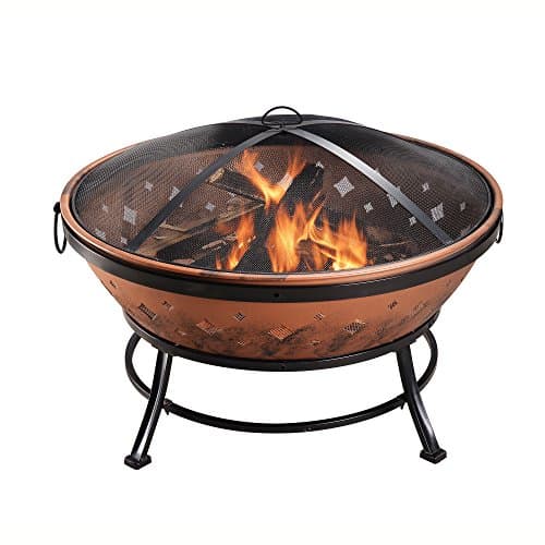 Image of Teamson Home Large Round Wood Burning Fire Pit Steel Fire Pit, Outdoor Garden Patio Furniture, Firepit Heater, Log Burner Fire Bowl with Lid and Poker