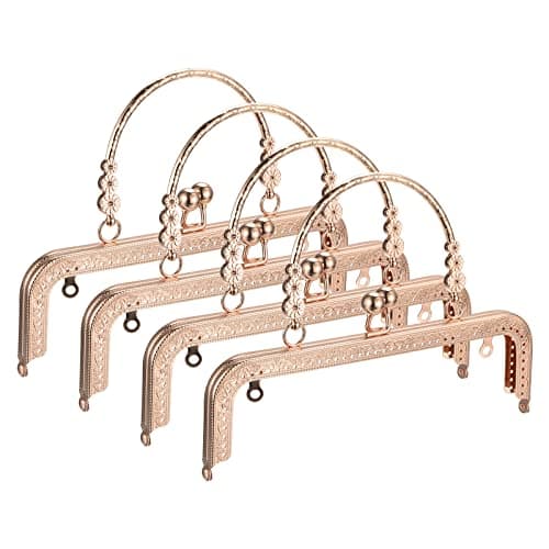 Image of sourcing map Metal Purse Frames - 8.07" 4Pcs Kiss Lock Clasp Frame Embossed Clutch Frame with Handle for Coin Purse Sewing Bags Making DIY Craft, Gold Tone