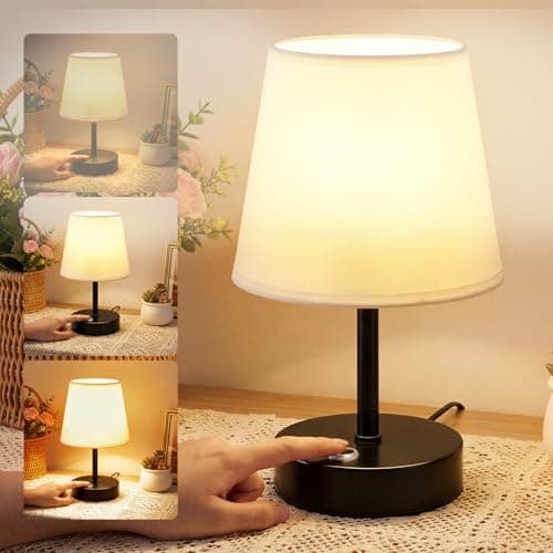 Image of Warmiehomy Modern 5200mAh Rechargeable Touch Bedside Lamps Table Lamp, 3-Way Dimmable Touch Lamps, 3000K Warm White Light Small Night Light for Bedside Bedroom Living Room (Bulb Included), Black