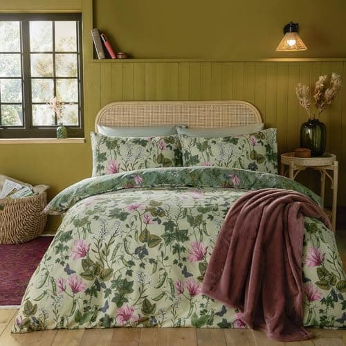 Image of furn. Mystic Berry Duvet Cover Set – Reversible Cotton Blend Botanical Floral Bedding (Green - King)