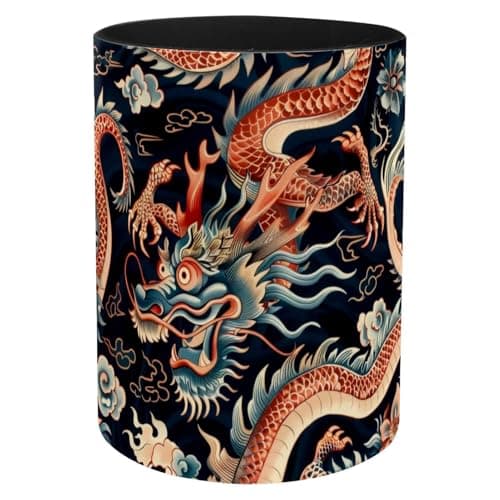 Image of VAPOKF Chinese Dragon Pen Holder for Desk, PU Leather Pen Pot Pencil Holders Makeup Brushes Storage Desktop Stationary Supplies Organiser for Home Office
