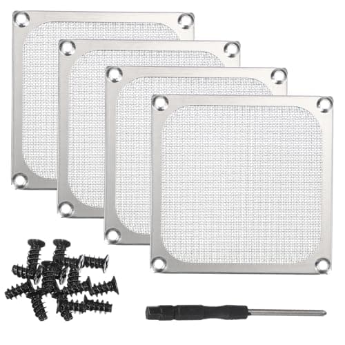 Image of PATIKIL 92mm Fan Filter Grill, 4Pcs Ultra Fine Aluminum Mesh Ventilation Dustproof PC Cooling Fan Grill Covers with Screwdriver and Screws for Desktop Computer Case AC, Silver