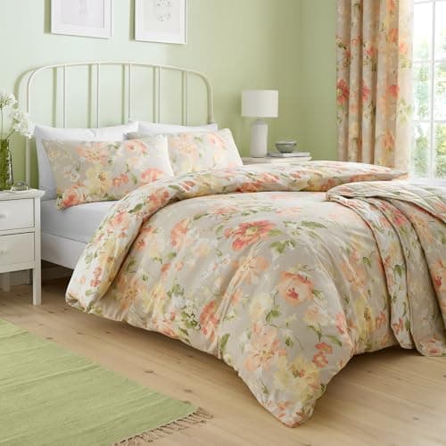 Image of Dreams & Drapes - Heritage Florette Duvet Cover - Double Bedding Size (200 x 200cm) - 2 Pillowcases - Premium PolyCotton - Floral Duvet Cover in Natural - Natural Bedding with Flowers