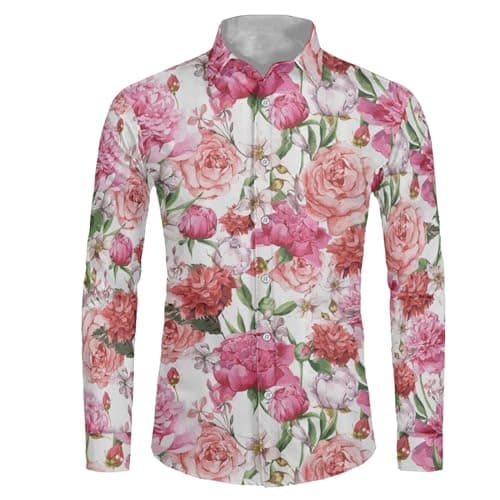Image of Suhoaziia Floral Roses Men's Button Down Dress Shirt Fashion Long Sleeve Casual Shirts for Teenager College Students
