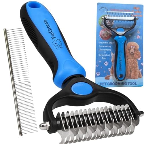 Image of FurGroom Undercoat Rake Dog Cat Reduce Shedding by 95%- Double Sided Grooming and Deshedding Tool Removes Knots and Tangled Hair,Grooming Brushes for Dog,Cat,Horse- Undercoat Brush Cat, Dematting Comb