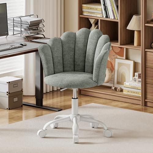 Image of Hadwin Home Office Chair, Height Adjustable Vanity Chair with Petal Back, Comfy Upholstered Swivel Desk Chair for Home Office, Bedroom, Study, Green