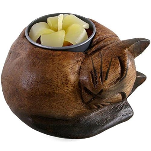 Image of Something Different Curled Cat Wooden Tealight Holder, Multi-Colour