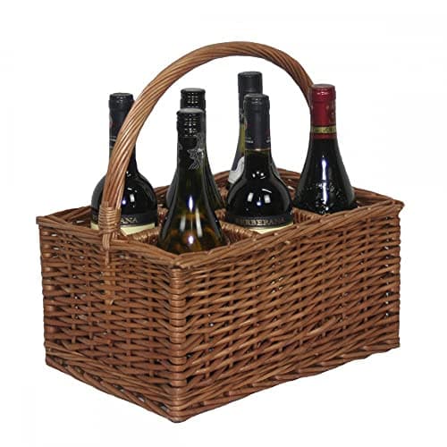 Image of Red Hamper Double Steamed 6 Bottle Holder Drinks Basket