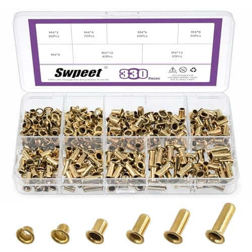Image of Swpeet 330Pcs 6 Sizes M4 Through Hole Copper Rivets Assortment Kit, Hollow Rivets Grommets, Double-Sided Circuit Board PCB Vias Nails for Electrical Applications Belts Wallets Leather DIY Craft