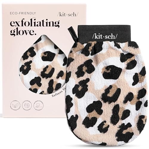 Image of Kitsch Exfoliating Glove 1pc – Korean Exfoliating Mitt & Deep Exfoliating Body Scrubber for Shower, Bath | Body Exfoliator Glove, Dead Skin Remover | Skin Care for Smooth Skin - Leopard