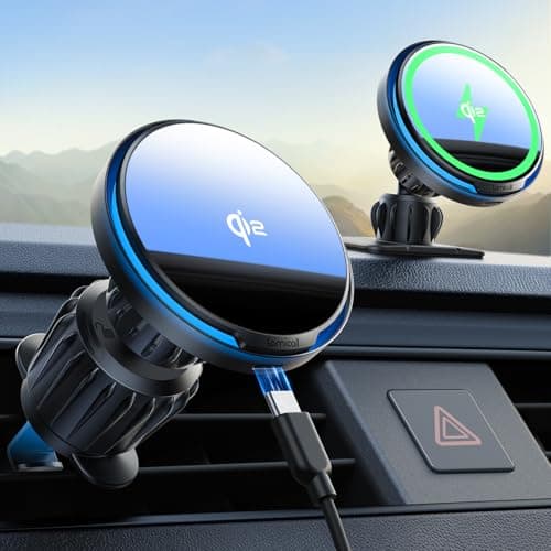 Image of Lamicall Qi2 15W for MagSafe Car Mount Charger - [Cooling Fan LED] Fast Charging Wireless Car Phone Holder - Hands Free Magnetic Phone Holder Dashboard Air Vent for iPhone 17 16 15 14 13 12 Series