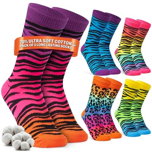 Image of Get Trend Socks for Women & Teens UK Size 4-7, Pack of 5 or 6 Casual Ladies Socks, Breathable, Multicoloured & Soft Grip, Gifts for Her (UK 4/7 UK, Multi Animal Print, Pack of 5)