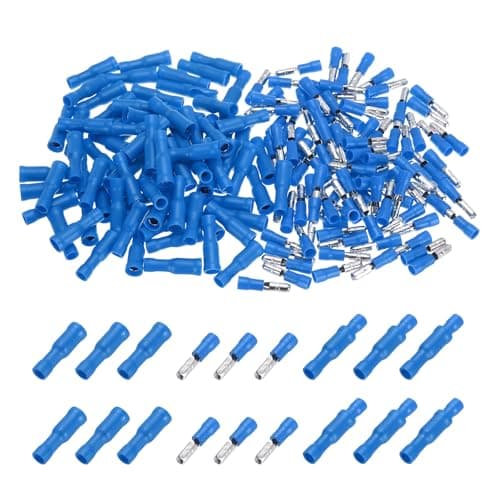 Image of sourcing map 100 Set Heat Shrink Butt Connectors, 16-14AWG Insulated Waterproof Wire Connectors Blue Male and Female Wire Crimp Terminals for Industrial, Automotive, Boat Stereo