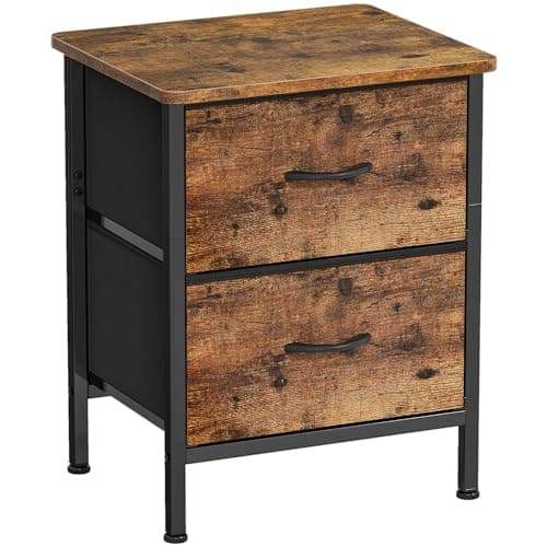 Image of HOMIDEC Bedside Table,42cm Large Capacity Side Table,Bedside Cabinet with 2 Fabric Storage Drawers,54.5cm Height Sofa Side Table End Tables Nightstand for Bedroom,Living Room ect.Rustic Brown