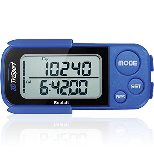 Image of Realalt 3DTriSport 3D Walking Pedometer with Clip & Strap, Accurate Step Counter with 30-Day Memory, Distance in Miles/KM Large Display Perfect for Seniors & Beginners eBook Included - Blue