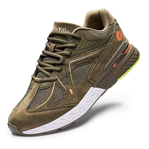 Image of FitVille Mens Extra Wide Fit Trainers Comfortable Running Sneakers Lightweight Walking Shoes for Flat Feet Plantar Fasciitis, Army Green, 9 UK Wide