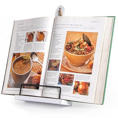 Image of PUERSI Recipe Book Stand, Wooden Cookbook Stands for Kitchen, Adjustable Cook Book Display Holder - White