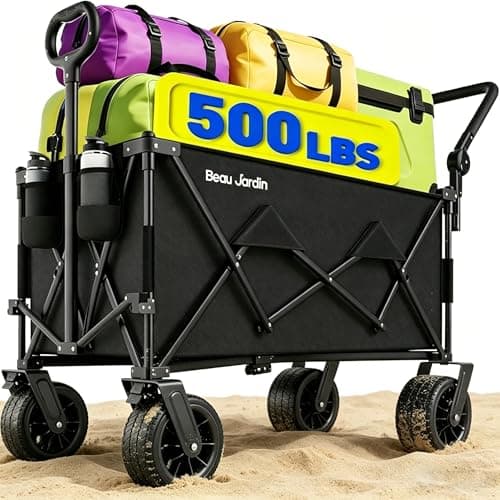 Image of BEAU JARDIN XXXL Festival Trolley on Wheels 300L 250KG Folding Wagon Portable Camping Cart Collapsible Foldable Trolly for Beach Outdoor Garden Picnic Shopping Fishing, Wide Wheels Adjustable Handle