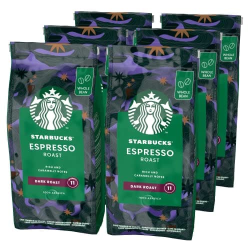 Image of STARBUCKS Espresso Roast, Dark Roast, Whole Bean Coffee 200g (Pack of 6)