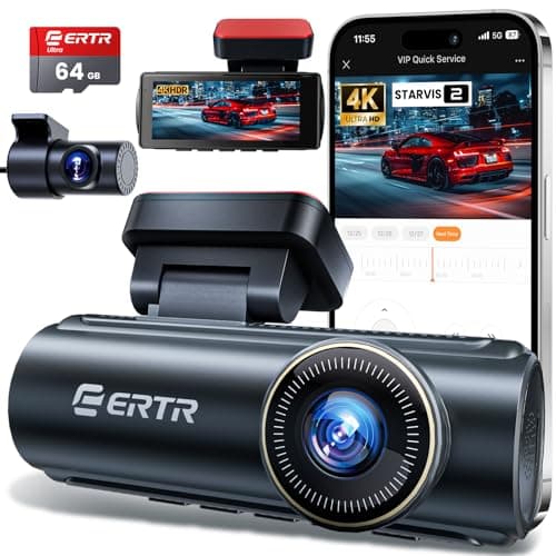 Image of 4K Dash Cam Front and Rear, 5GHz WiFi Dashcam with 64GB SD Card,4K+1080P Dual Car Dash Camera, Full HD Dash Cam with APP Control, G-Sensor, WDR, Loop Recording Easy Setup