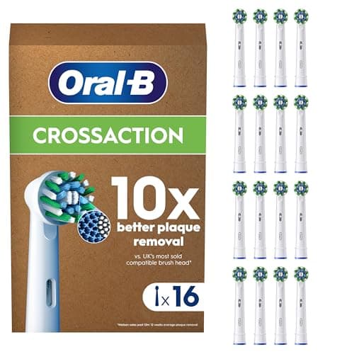 Image of Oral-B Pro Cross Action Original Electric Toothbrush Head, X-Shape and Angled Bristles for Deeper Plaque Removal, Pack of 16 Toothbrush Heads, Suitable for Mailbox, White