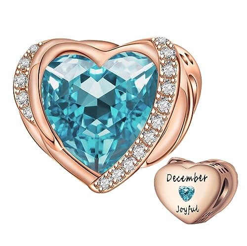 Image of Rose gold December Birthstone Charms for Pandora Charms Bracelet, Angel Wings 925 Sterling Silver Love Heart Bead Pendant Engraved Joyful,Birthday Mother's day Jewelry Gifts for Women Girls