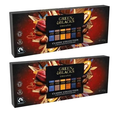 Image of Assorted Green and Blacks chocolate Organic Classic Miniature Bar Collection 180g - Pack of 2 - Contains 12 Miniature Chocolate Bars of Milk and Dark Chocolate each Pack.