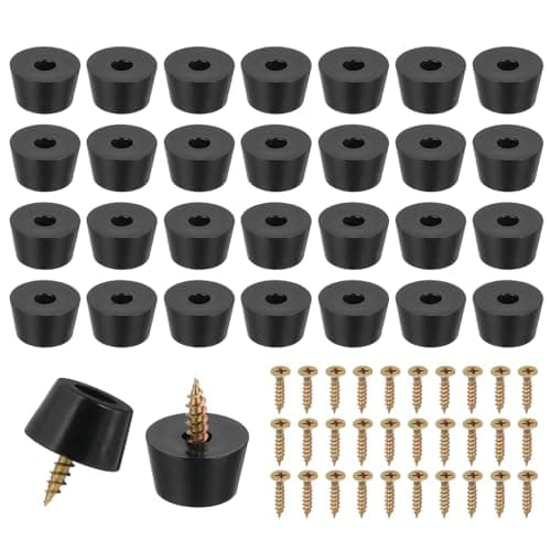 Image of PATIKIL 28 Set Rubber Feet, 19x15x11mm Cutting Board Feet Non Slip Bumpers 5mm Screw on Rubber Feet Round Black Pads for Electronics Furniture Cutting Board Chairs Cabinet Sofa Speaker